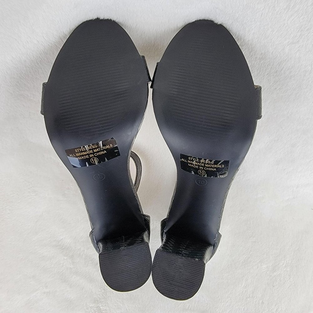 Unilady Black Woven Pattern Ankle Strappy Block High Heel Sandal Size 10 - Picture 7 of 9